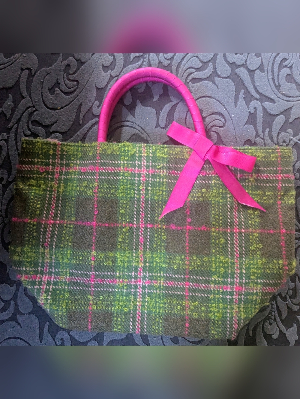 Ness of Scotland Wool Tweed Handbag – Green & Pink Plaid $35 Never Used!